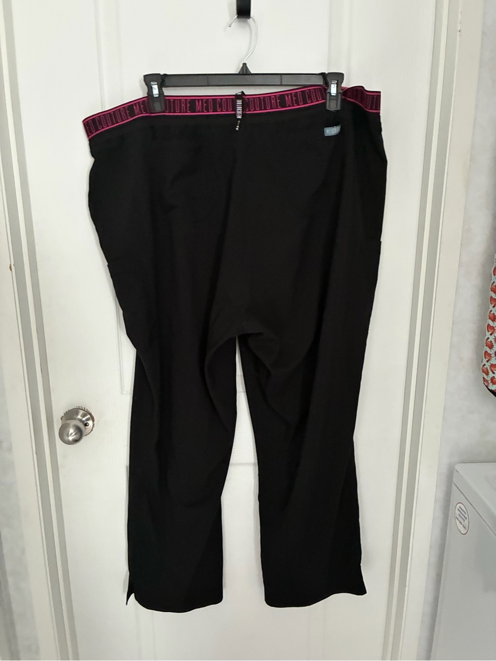Black womens scrubs with Pink-Trim Waistband